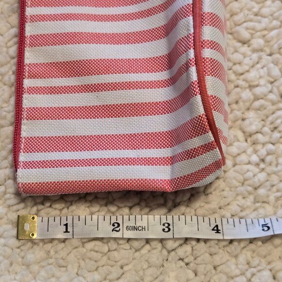 Estee Lauder Pink & White Stripe w/Rosette Zipper Closure Cosmetic Case - Picture 10 of 10